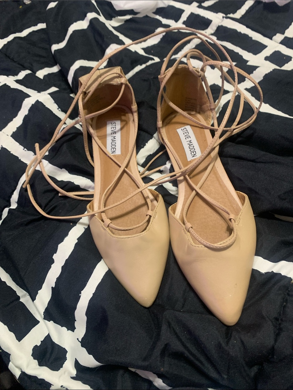 Steve Madden Beige Nude Lace-Up Pointed Flats